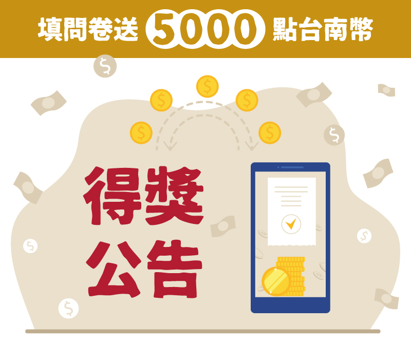 填問卷送 5000 點台南幣 得獎公告 banner